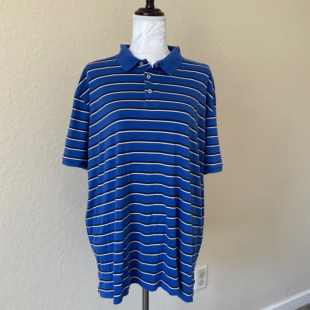 Polo Ralph Lauren Striped Polo Shirt XL Navy White Custom Slim Preppy Golf